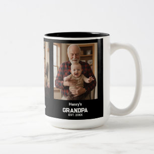 Modern Grandpa Est. Name Year 3 Photo Two-Tone Coffee Mug