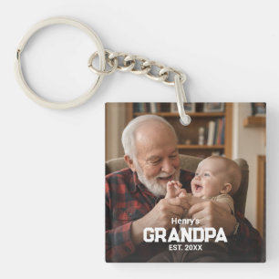 Modern Grandpa Established Est. Name Year Photo Keychain