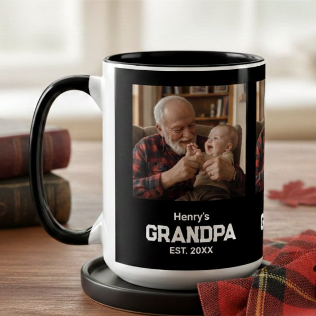 Modern Grandpa Established Est. Name Year Photo Two-Tone Coffee Mug (Creator Uploaded)