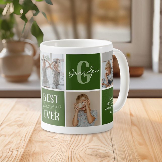 Modern Grandpa Green Photo Collage Coffee Mug (Creator Uploaded)