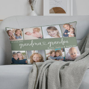 Modern Grandparents Photo Collage Heart Script Lumbar Pillow