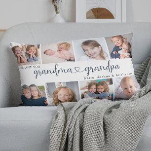 Modern Grandparents Photo Collage Heart Script Lumbar Pillow