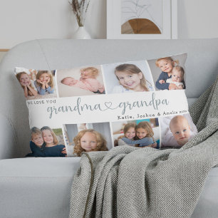 Modern Grandparents Photo Collage Heart Script Lumbar Pillow