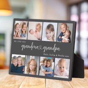 Modern Grandparents Photo Collage Heart Script Plaque