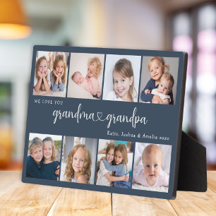 Modern Grandparents Photo Collage Heart Script Plaque