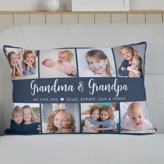 Modern Grandparents Photo Collage Script Lumbar Pillow (Creator Uploaded)