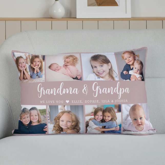 Modern Grandparents Photo Collage Script Lumbar Pillow (Creator Uploaded)
