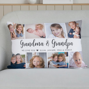 Modern Grandparents Photo Collage Script Lumbar Pillow