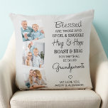 Modern Grandparents Poem 3 Photo Silver Grey Throw Pillow<br><div class="desc">Celebrate your grandparents with a custom photo collage pillow. This unique grandparents pillow is the perfect gift whether its a birthday, Grandparents day or Christmas. We hope your special keepsake grandparent gift will become a treasured keepsake for years to come. . Quote " Blessed are those who Spoil & Snuggle,...</div>