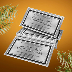 Modern Graphic Art Designer Silver Black Deco Business Card
