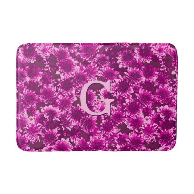 Modern Graphic Dahlia Pattern, Amethyst Purple Bath Mat (Front)