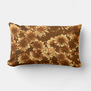Modern Graphic Dahlia Pattern,Brown and Gold Lumbar Pillow