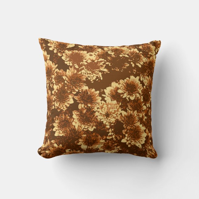 Modern Graphic Dahlia Pattern,Brown and Gold Throw Pillow (Front)
