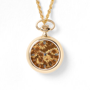 Modern Graphic Dahlia Pattern, Brown and Gold Watch