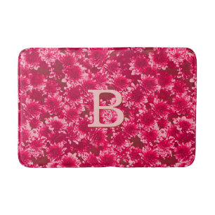 Modern Graphic Dahlia Pattern, Burgundy and Pink Bath Mat