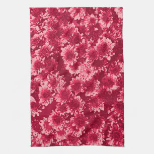 Modern Graphic Dahlia Pattern, Burgundy and Pink Kitchen Towel