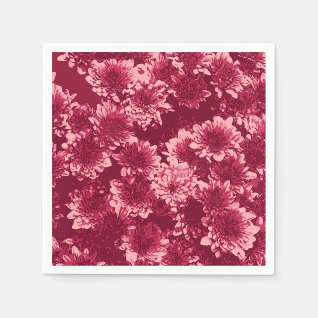 Modern Graphic Dahlia Pattern, Burgundy and Pink Napkin (Front)