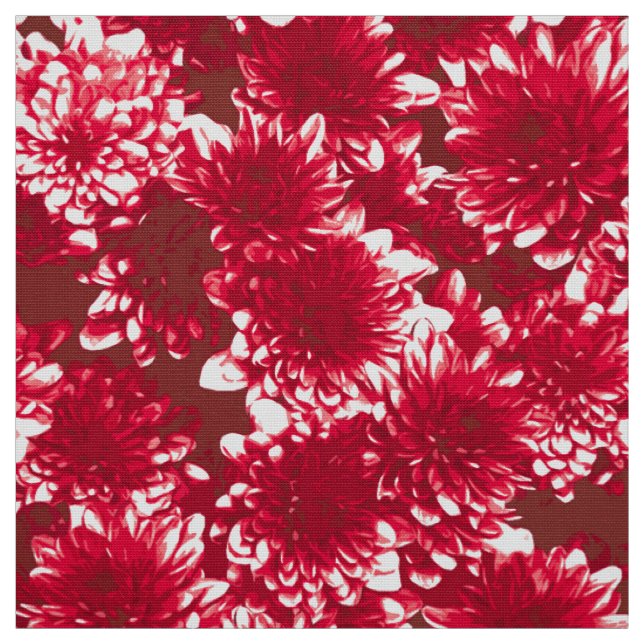 Modern Graphic Dahlia Pattern, Dark Red and White Fabric (Swatch)
