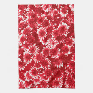 Modern Graphic Dahlia Pattern, Dark Red and White Kitchen Towel