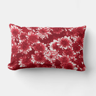 Modern Graphic Dahlia Pattern, Dark Red and White Lumbar Pillow
