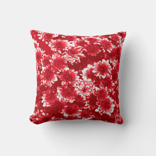 Modern Graphic Dahlia Pattern, Dark Red and White Throw Pillow