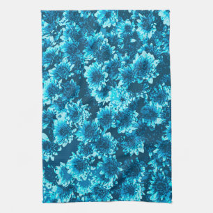 Modern Graphic Dahlia Pattern, Indigo Blue Kitchen Towel