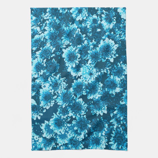 Modern Graphic Dahlia Pattern, Indigo Blue Kitchen Towel (Vertical)
