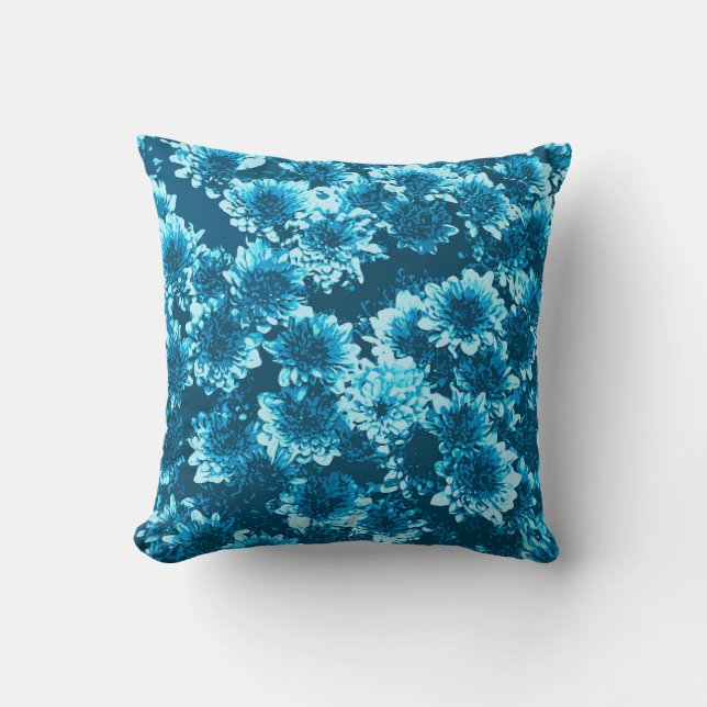 Modern Graphic Dahlia Pattern, Indigo Blue Throw Pillow (Front)