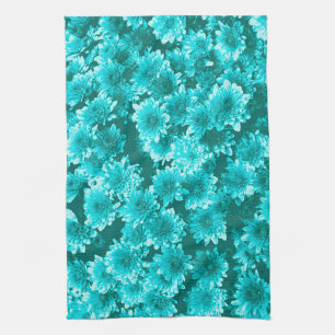 Modern Graphic Dahlia Pattern, Teal and Aqua Kitchen Towel