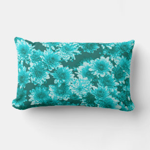 Modern Graphic Dahlia Pattern, Teal and Aqua Lumbar Pillow