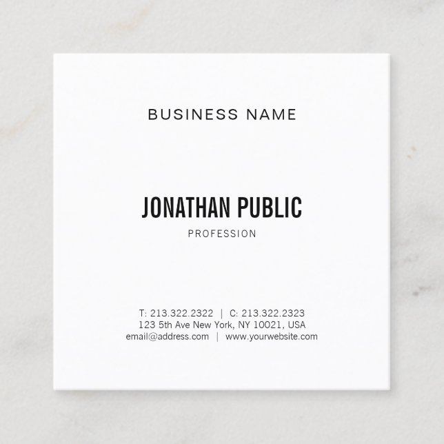 Modern Graphic Elegant Trendy Plain Minimalistic Square Business Card (Front)