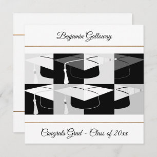Modern Graphic Graduation Cap Black & White Flat Card