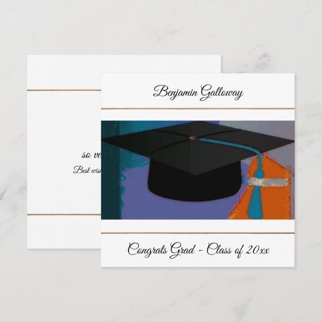 Modern Graphic Graduation Cap Purple Gold Flat Card (Front/Back)