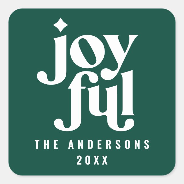 Modern graphic green typography christmas holiday square sticker (Front)
