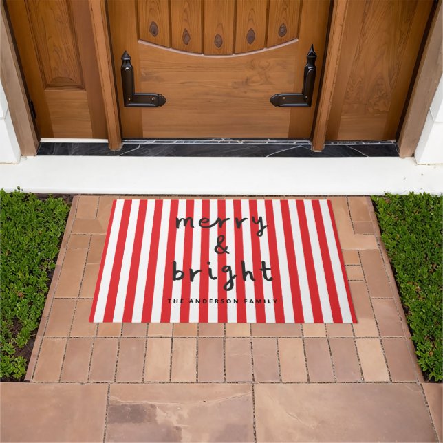 Modern graphic minimal Christmas red and white Doormat (Outdoor)
