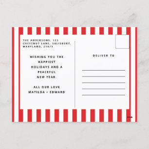 Modern graphic minimal Christmas red and white Holiday Postcard