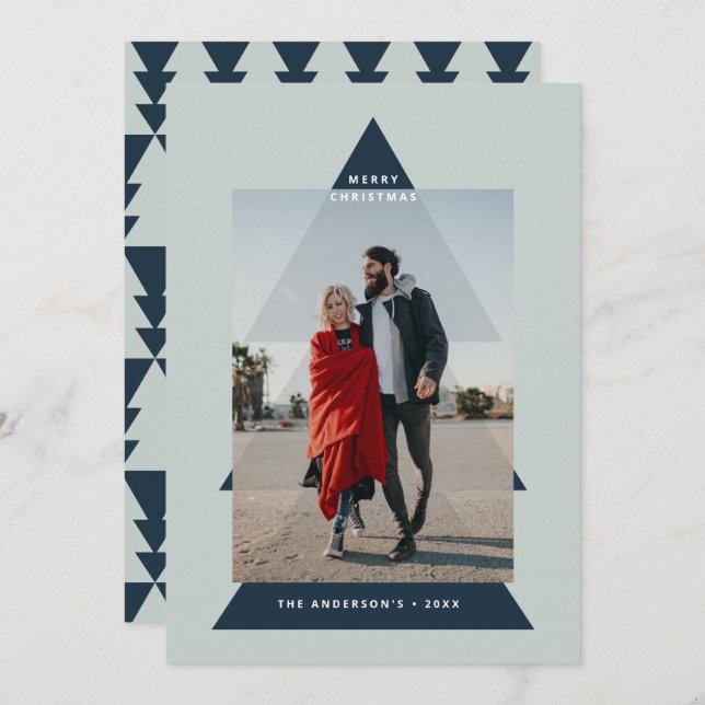 Modern graphic minimal Christmas tree photo Holiday Card (Front/Back)
