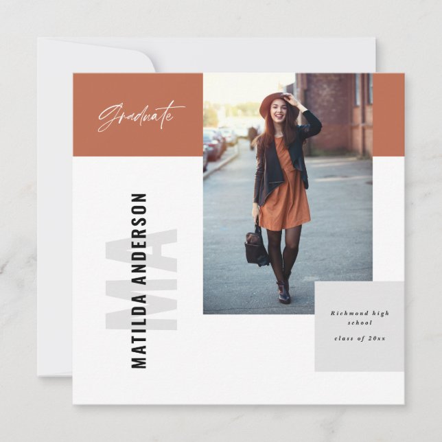 Modern graphic multi photo graduation party invite (Front)