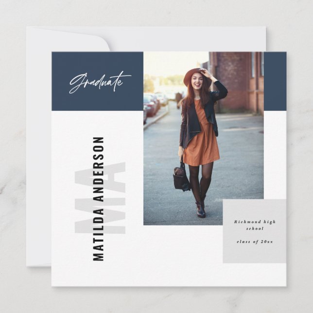 Modern graphic multi photo graduation party invite (Front)