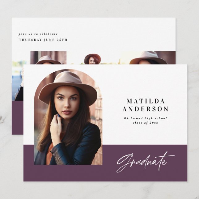 Modern graphic multi photo graduation party invite (Front/Back)