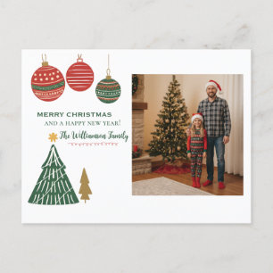 Modern Graphic Ornaments Pre-addressed Photo  Holiday Postcard