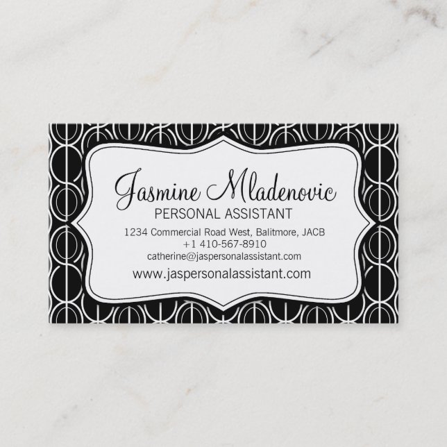Modern graphic ovals black & white business card (Front)