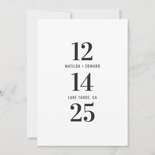 Modern, graphic, typography monochrome wedding save the date (Front)