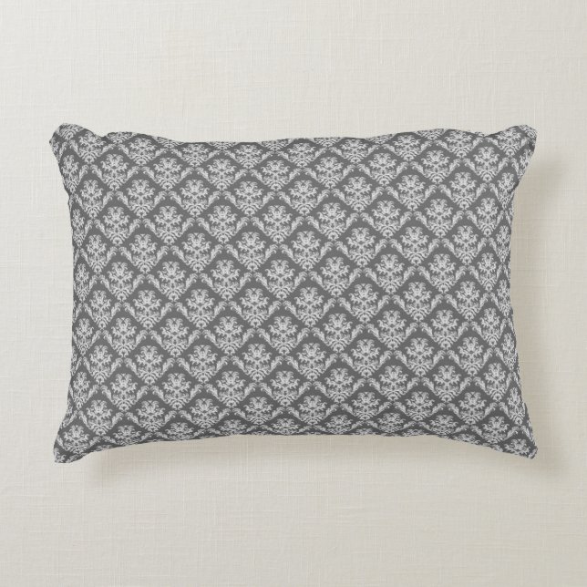 Modern Graphite Damask Pattern Accent Pillow (Front)