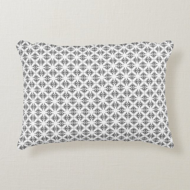 Modern Graphite Damask Pattern Accent Pillow (Front)
