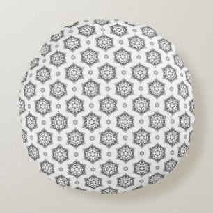 Modern Graphite Damask Pattern Round Pillow