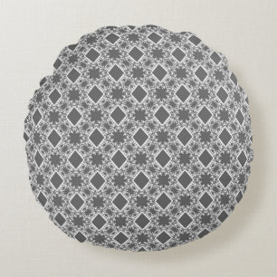 Modern Graphite Damask Pattern Round Pillow