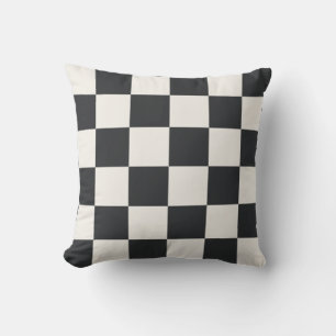 Modern Graphite Warm White Checkered Throw Pillow