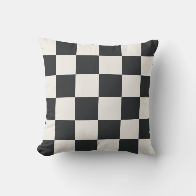 Modern Graphite Warm White Checkered Throw Pillow (Front)