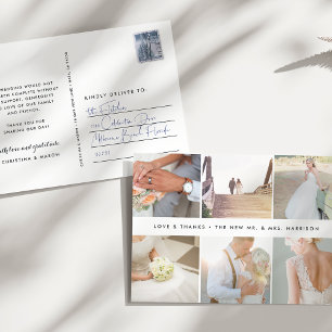 Modern Gratitude   Wedding Photo Collage Thank You Postcard
